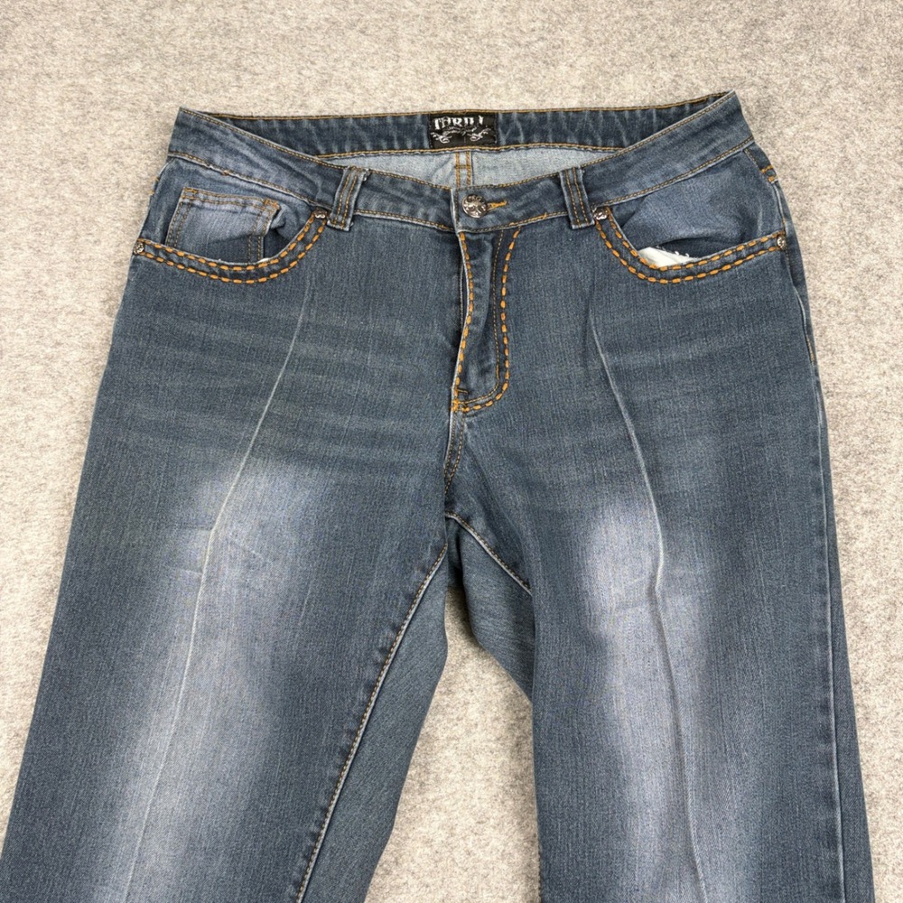 Thrill Jeans Womens 14W Blue Denim Embellished Winged Pockets Y2K McBling Skinny